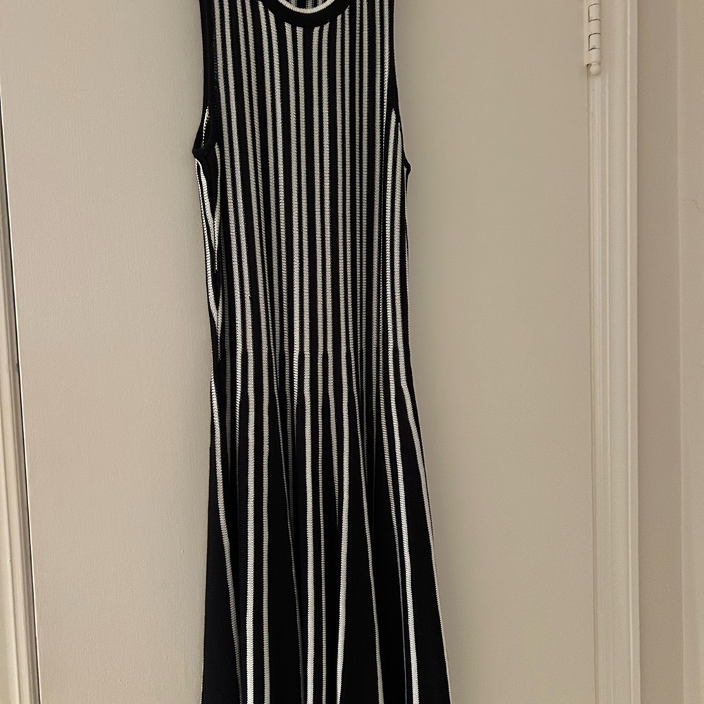 Ann Taylor Black and White Vertical Striped Maxi Dress